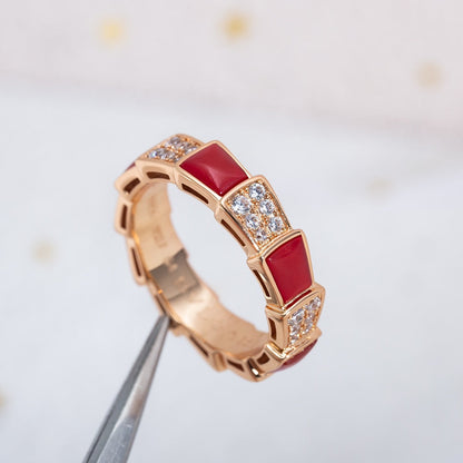 [Rose Tomorrow]SERPENTI RING PINK GOLD CARNELIAN DIAMOND PAVED 4MM