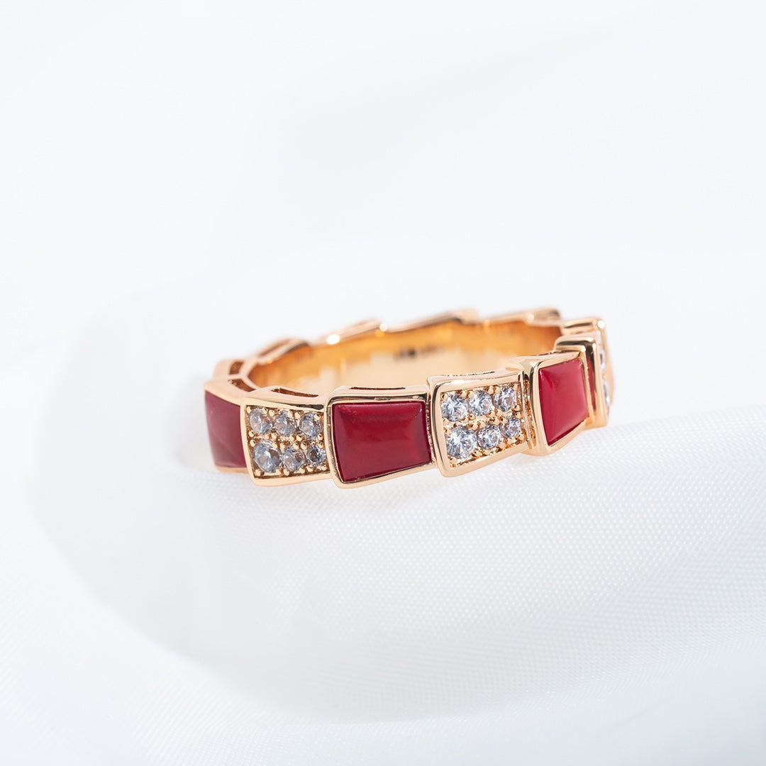 [Rose Tomorrow]SERPENTI RING PINK GOLD CARNELIAN DIAMOND PAVED 4MM