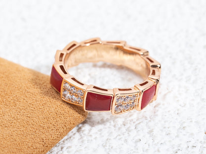 [Rose Tomorrow]SERPENTI RING PINK GOLD CARNELIAN DIAMOND PAVED 4MM