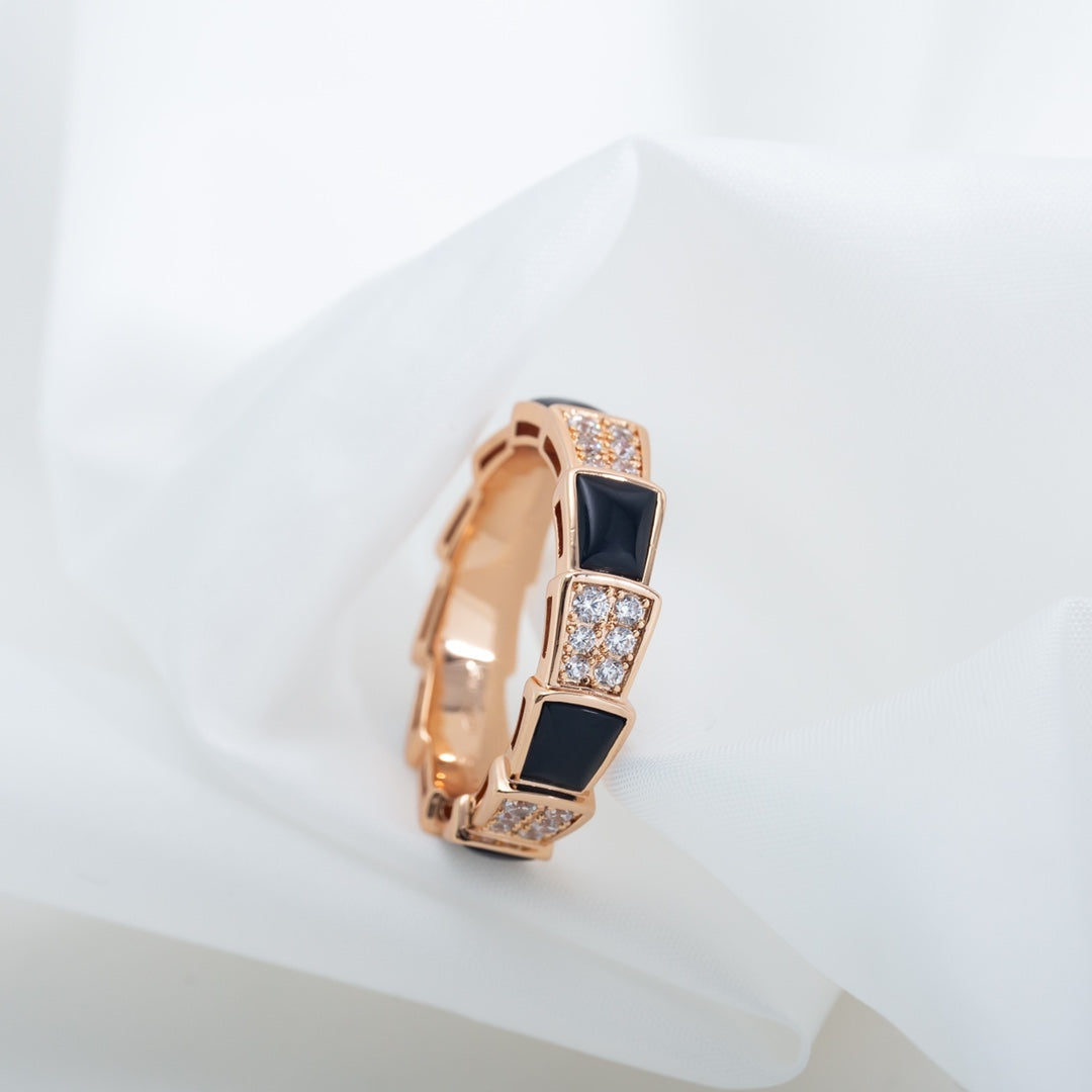 [Rose Tomorrow]SERPENTI RING PINK GOLD BLACK MOP DIAMOND PAVED 4MM