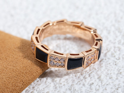 [Rose Tomorrow]SERPENTI RING PINK GOLD BLACK MOP DIAMOND PAVED 4MM