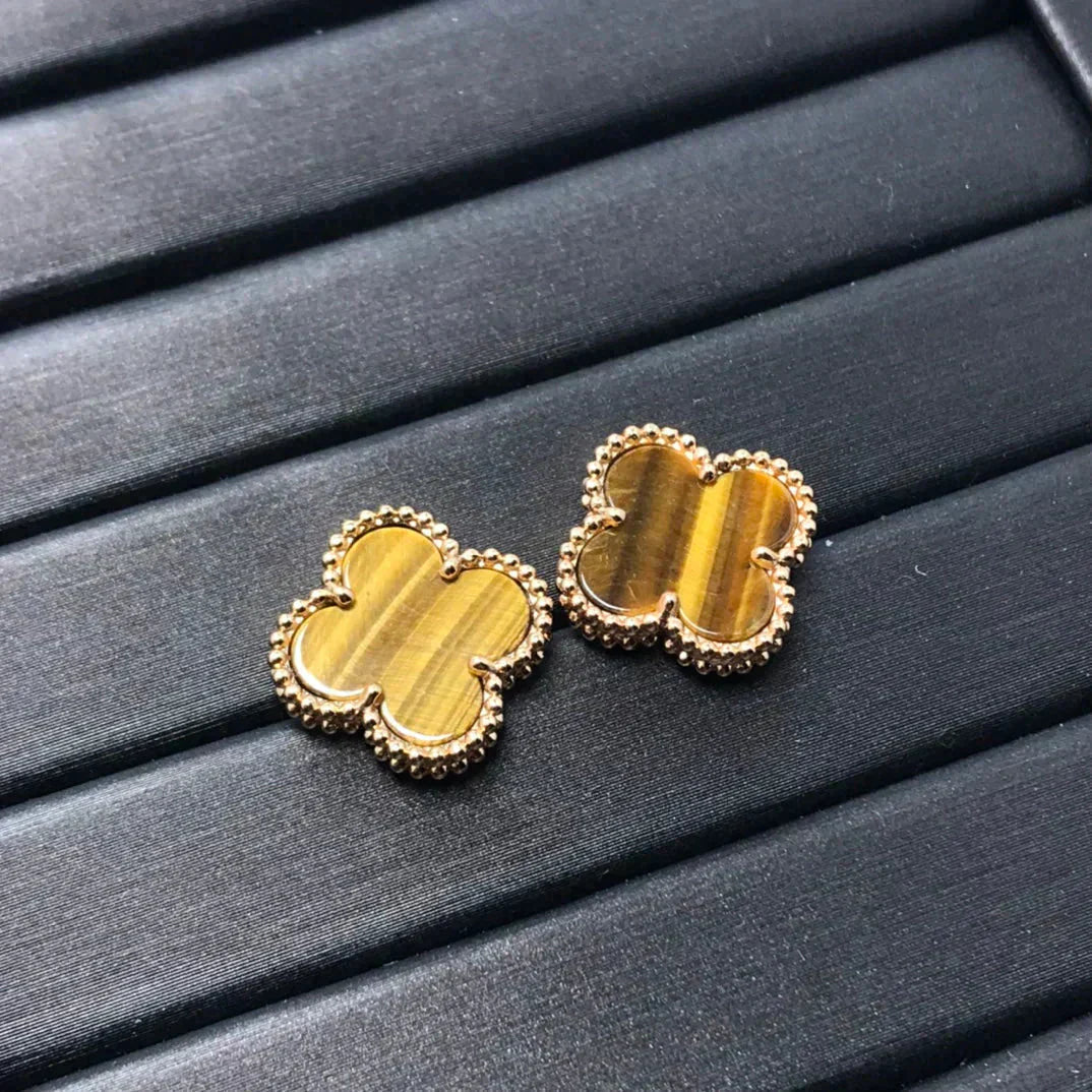 [Rose Tomorrow]CLOVER MEDIUM 1 MOTIFS TIGER EYE EARRINGS