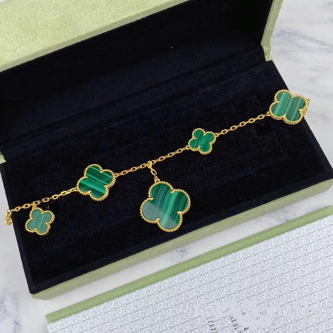 [Rose Tomorrow]MAGIC CLOVER MALACHITE GOLD BRACELET 5 MOTIFS