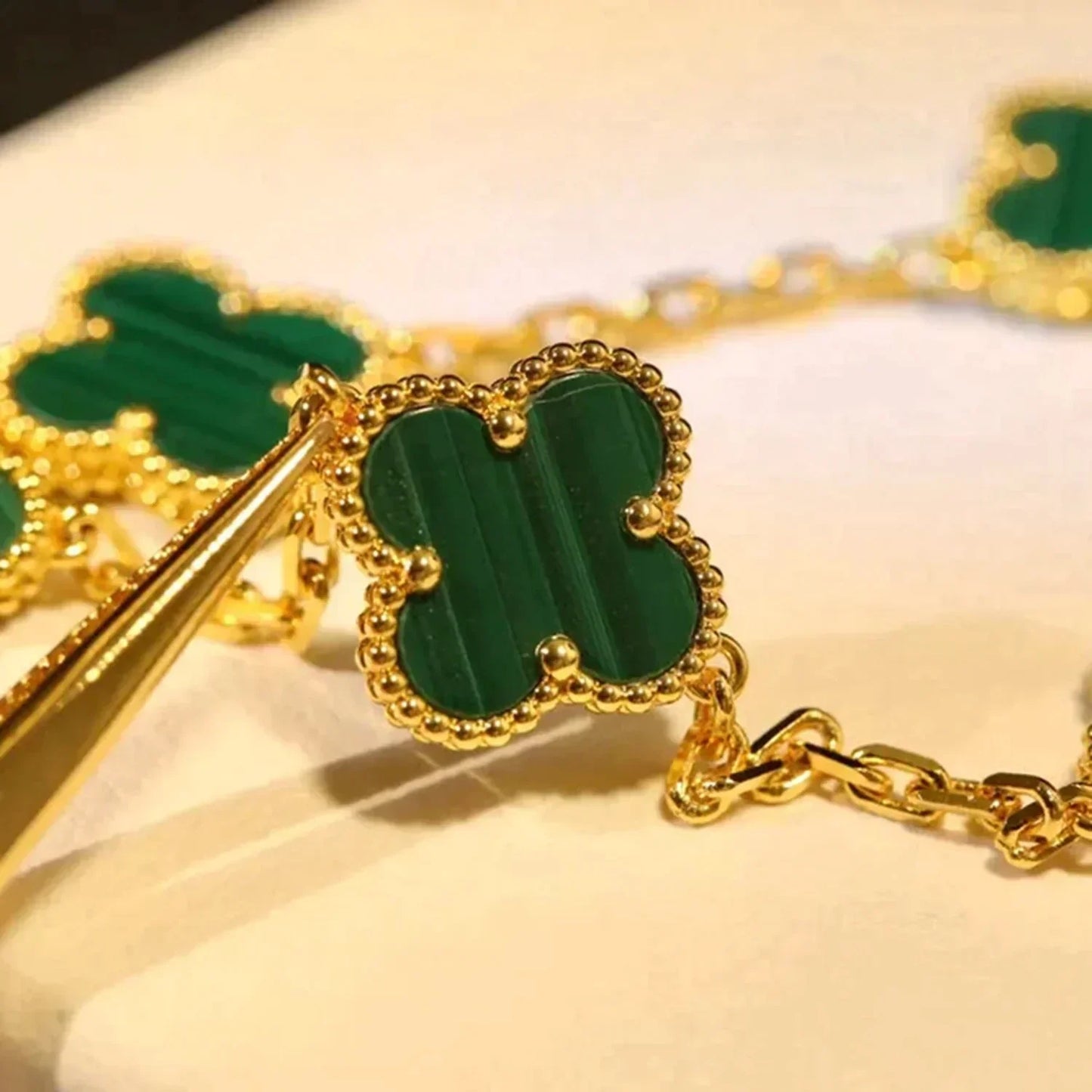 [Rose Tomorrow]CLOVER 5 MOTIFS MALACHITE BRACELET