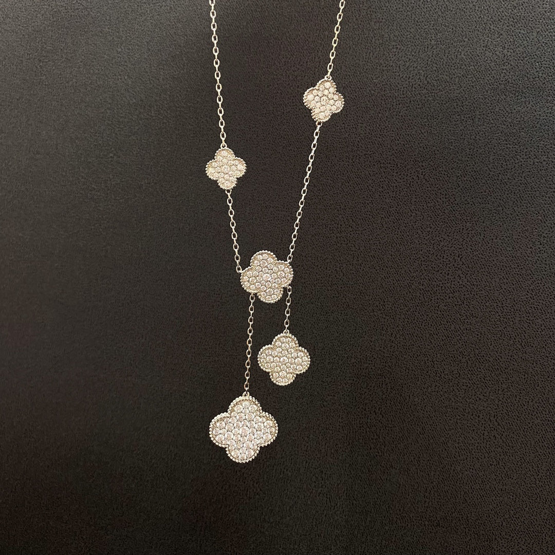 [Rose Tomorrow]CLOVER 5 MOTIFS SILVER DIAMONDS NECKLACE