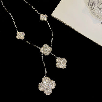 [Rose Tomorrow]CLOVER 5 MOTIFS SILVER DIAMONDS NECKLACE