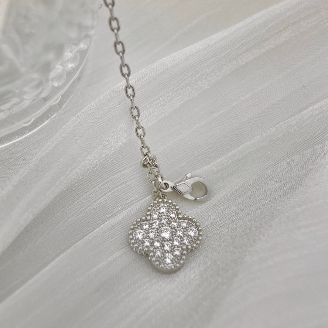 [Rose Tomorrow]CLOVER 5 MOTIFS SILVER DIAMONDS NECKLACE