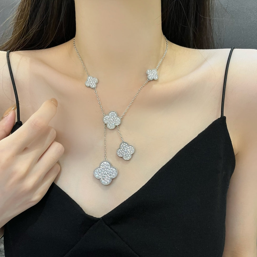 [Rose Tomorrow]CLOVER 5 MOTIFS SILVER DIAMONDS NECKLACE