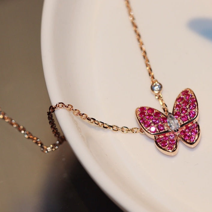 [Rose Tomorrow]BUTTERFLY RED DIAMOND ROSE GOLD NECKLACE