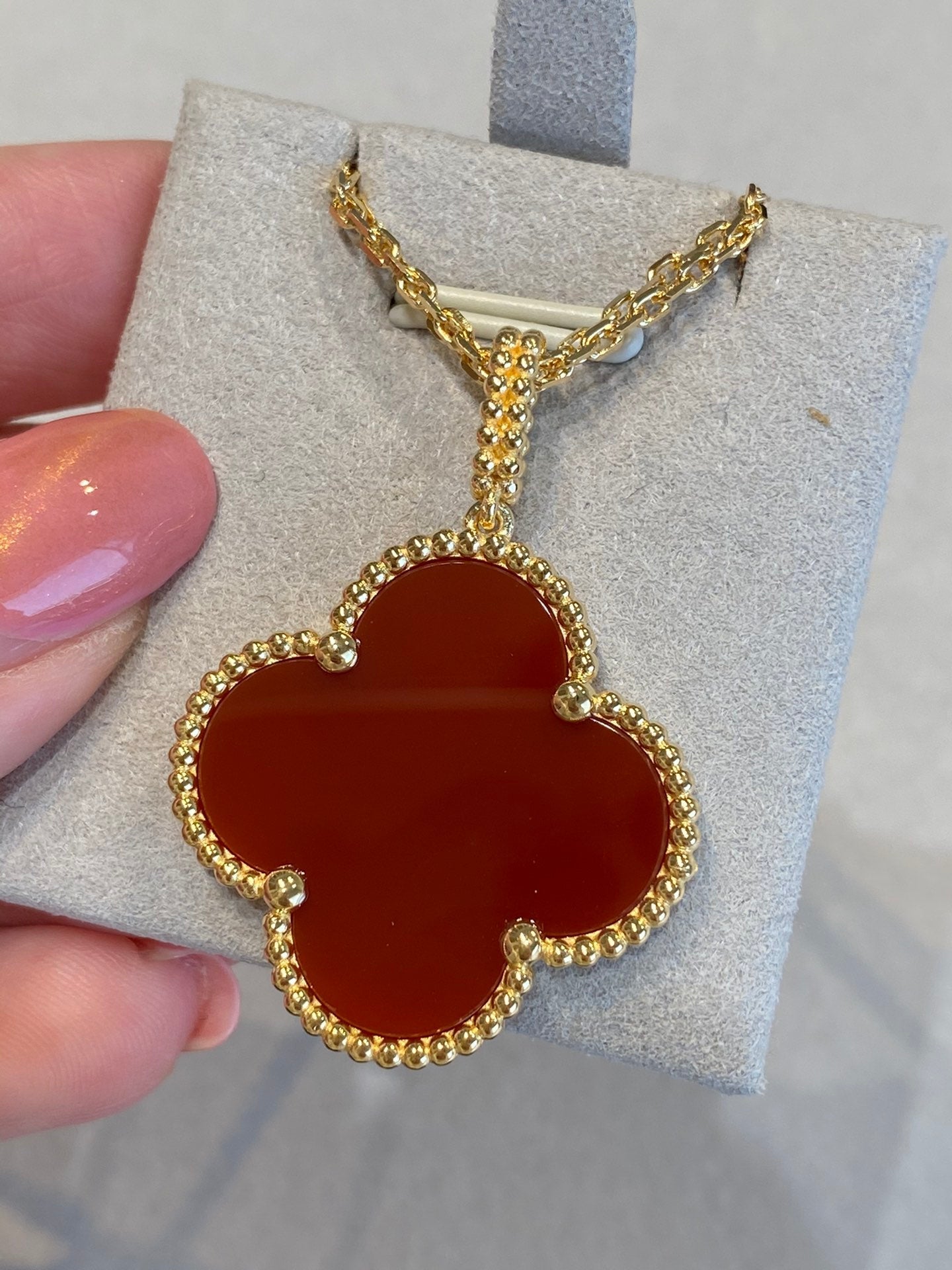 [Rose Tomorrow]CLOVER 25MM NECKLACE GOLD CARNELIAN