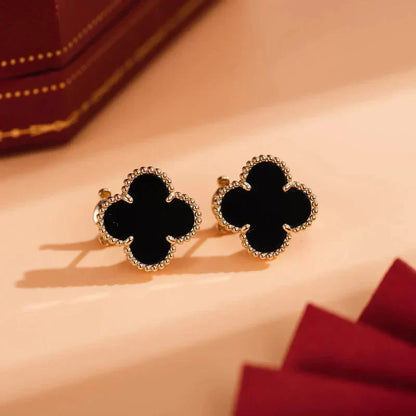[💎ROSE💎]CLOVER MEDIUM 1 MOTIFS  ONYX STUD EARRINGS