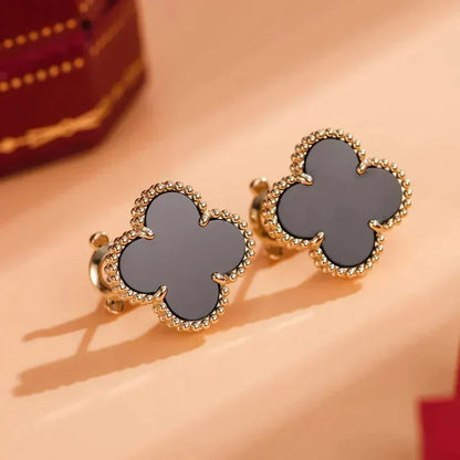 [💎ROSE💎]CLOVER MEDIUM 1 MOTIFS  ONYX STUD EARRINGS