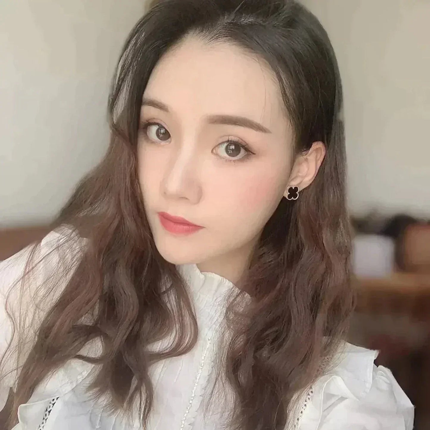 [💎ROSE💎]CLOVER MEDIUM 1 MOTIFS  ONYX STUD EARRINGS