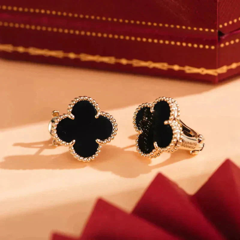 [💎ROSE💎]CLOVER MEDIUM 1 MOTIFS  ONYX STUD EARRINGS