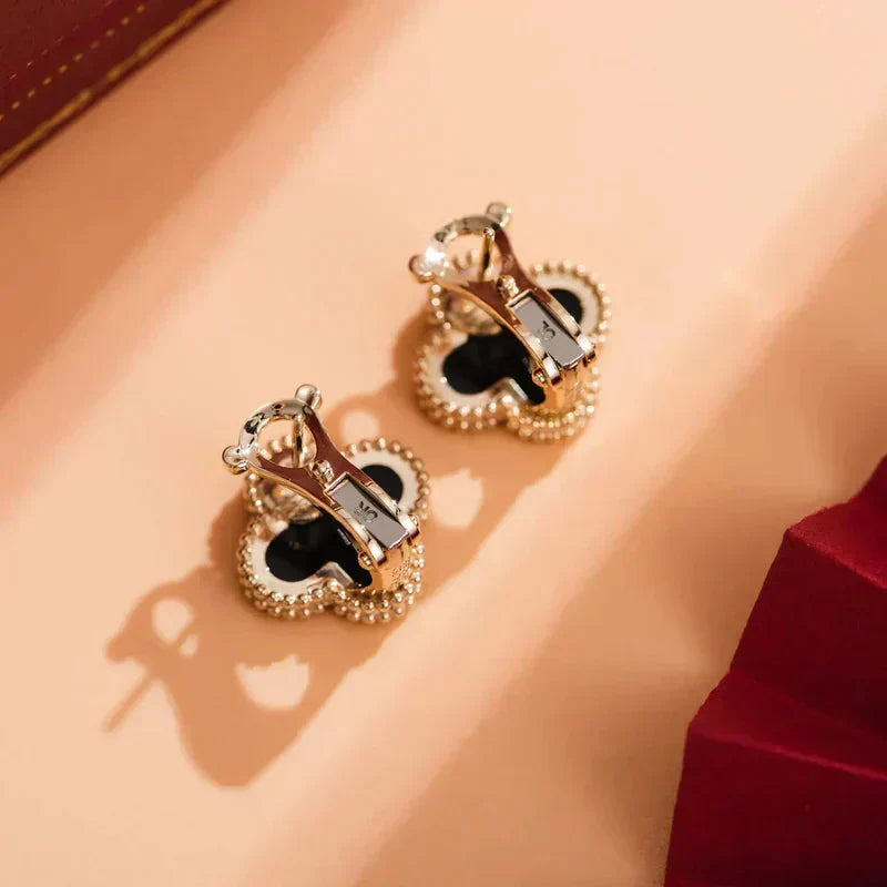 [💎ROSE💎]CLOVER MEDIUM 1 MOTIFS  ONYX STUD EARRINGS
