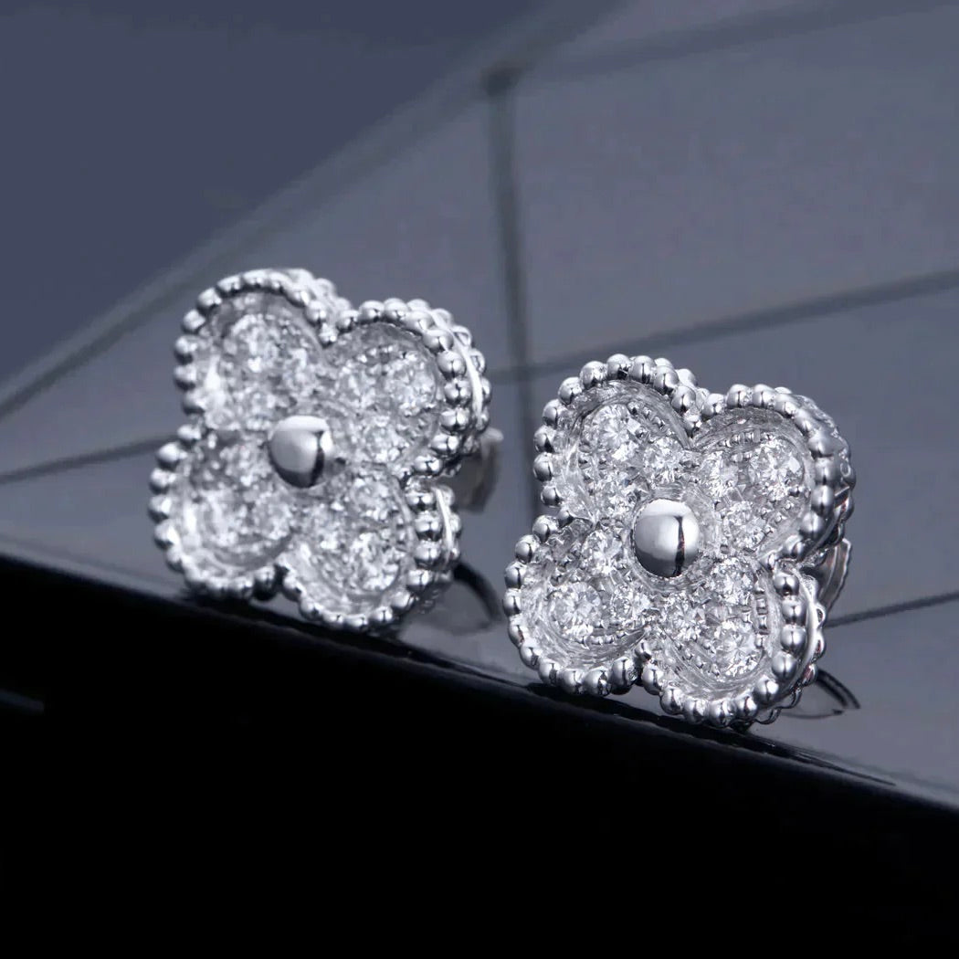 [Rose Tomorrow]CLOVER 1 MOTIFS DIAMOND STUD EARRINGS SILVER