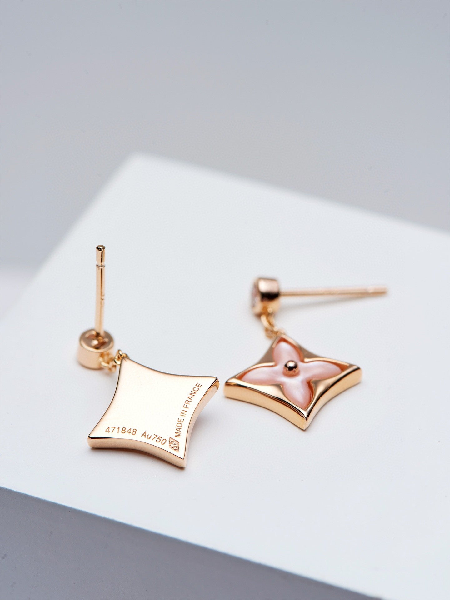 [Rose Tomorrow]DOUBLE STAR PINK GOLD MOP DROP EARRINGS