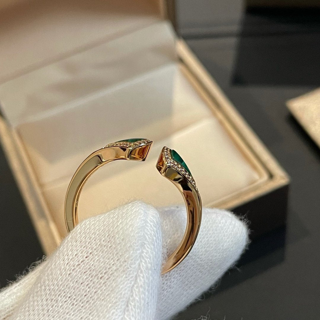 [Rose Tomorrow]DREAM MALACHITE DIAMOND OPEN RING