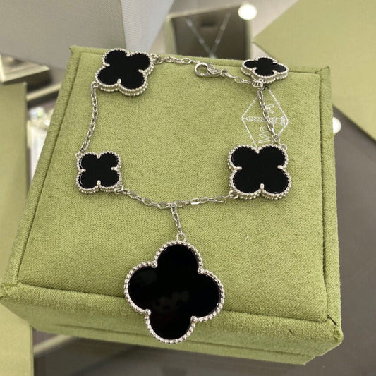 [Rose Tomorrow]CLOVER 5 MOTIFS SIVLER ONYX BRACELET