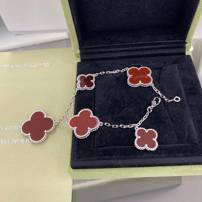 [Rose Tomorrow]CLOVER 5 MOTIFS SIVLER CARNELIAN BRACELET