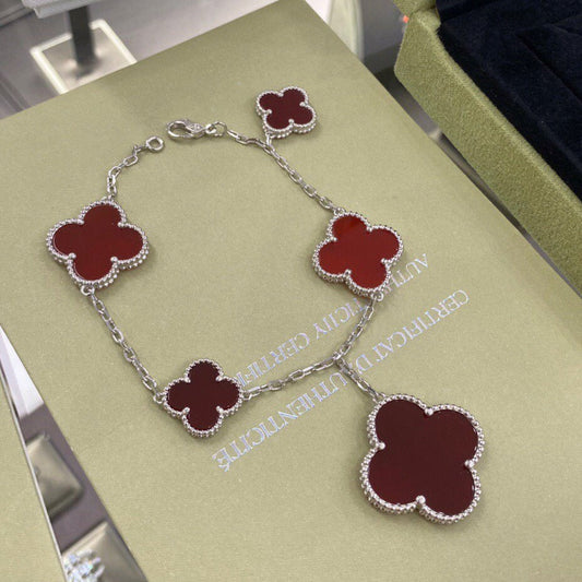 [Rose Tomorrow]CLOVER 5 MOTIFS SIVLER CARNELIAN BRACELET