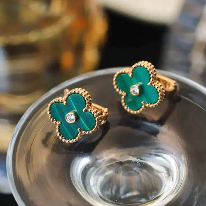 [Rose Tomorrow]CLOVER MEDIUM 1 MOTIFS MALACHITE DIAMOND EARRINGS