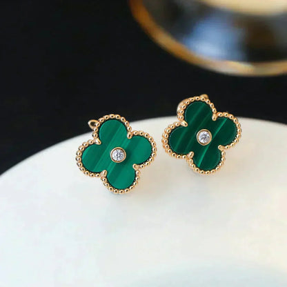 [Rose Tomorrow]CLOVER MEDIUM 1 MOTIFS MALACHITE DIAMOND EARRINGS