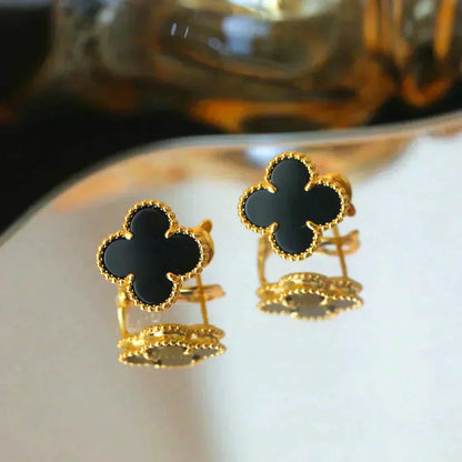 [💎ROSE💎]CLOVER MEDIUM 1 MOTIFS  ONYX STUD EARRINGS