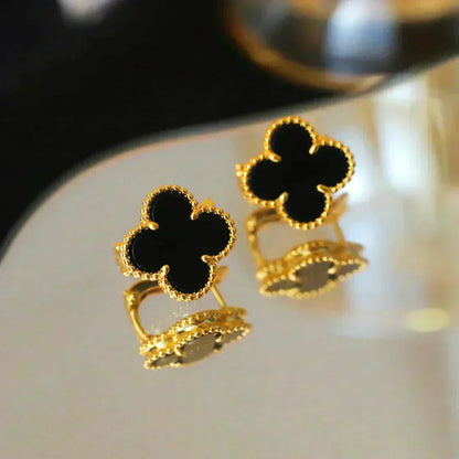 [💎ROSE💎]CLOVER MEDIUM 1 MOTIFS  ONYX STUD EARRINGS