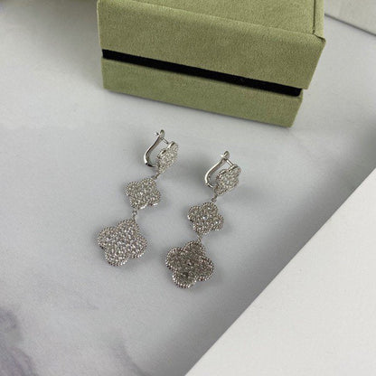 [Rose Tomorrow]CLOVER 3 MOTIF DIAMOND SILVER DROP EARRINGS