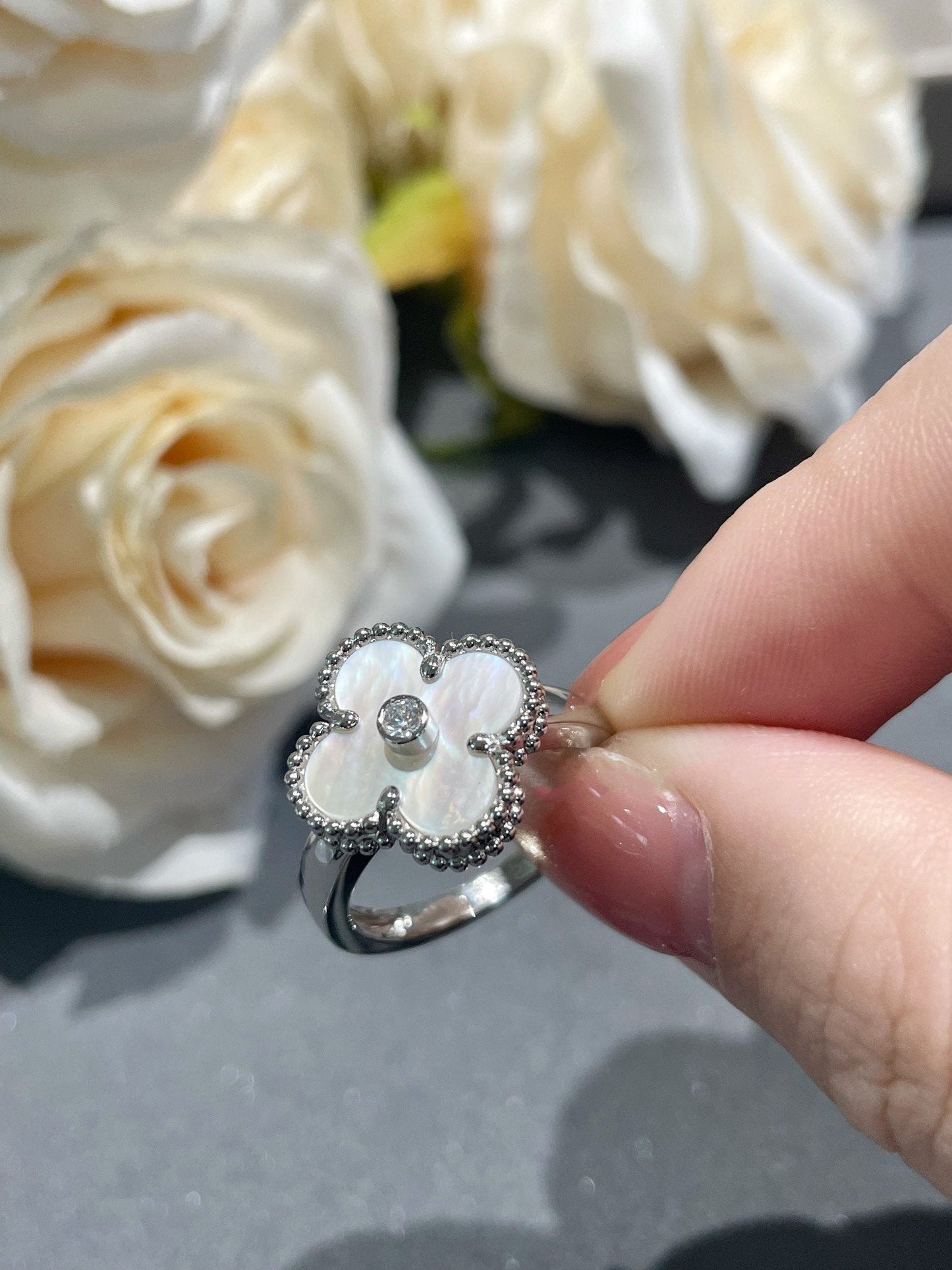 [Rose Tomorrow]CLOVER SILVER MOP DIAMOND RING