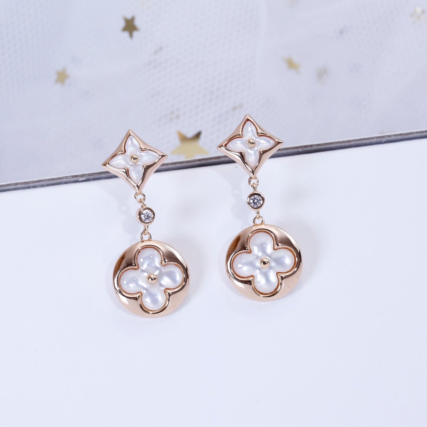 [Rose Tomorrow]STAR AND SUN PINK GOLD MOP DROP EARRINGS