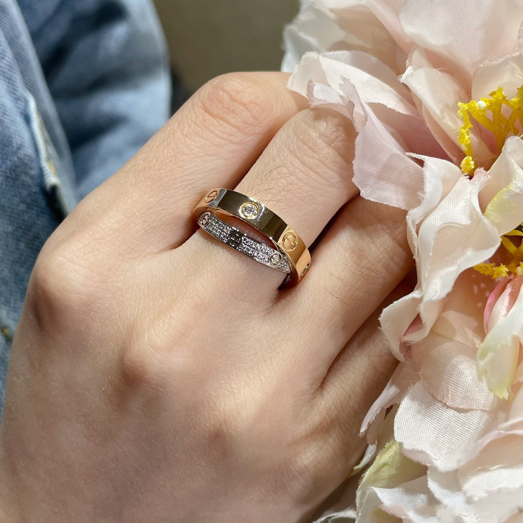 [Rose Tomorrow]LOVE PINK GOLD SILVER DIAMOND DOUBLE RING