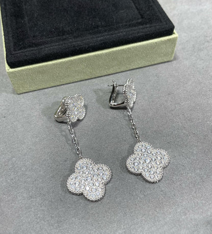 [Rose Tomorrow]CLOVER 2 MOTIFS DIAMOND PAVED SILVER EARRINGS