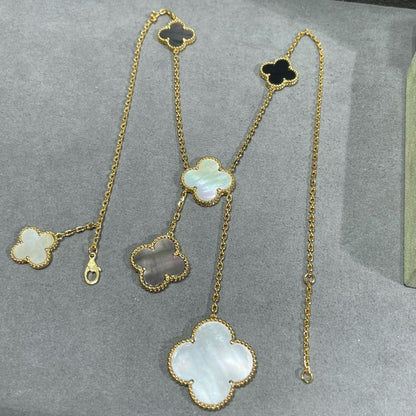 [Rose Tomorrow]CLOVER 6 MOTIF MOP ONYX GOLD NECKLACE