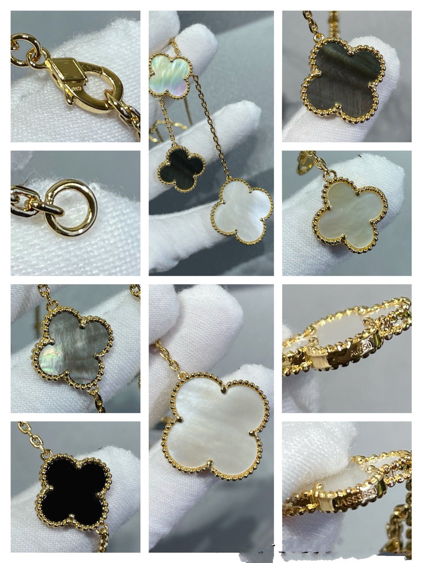 [Rose Tomorrow]CLOVER 6 MOTIF MOP ONYX GOLD NECKLACE