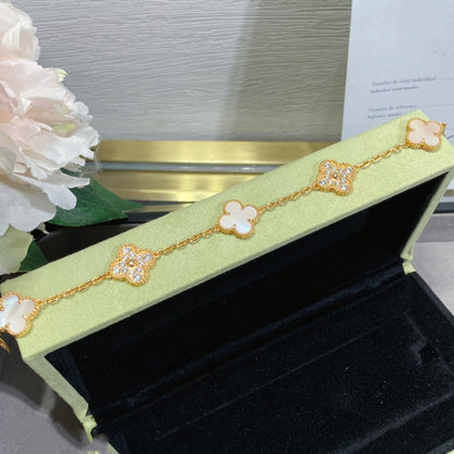 [💎ROSE💎]CLOVER 5 MOTIF DIAMOND PINK MOP PINK GOLD BRACELET
