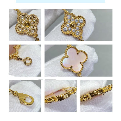 [💎ROSE💎]CLOVER 5 MOTIF DIAMOND PINK MOP PINK GOLD BRACELET
