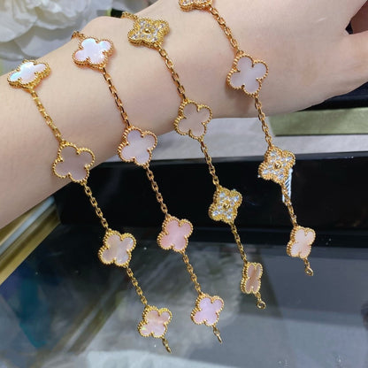 [💎ROSE💎]CLOVER 5 MOTIF DIAMOND PINK MOP PINK GOLD BRACELET