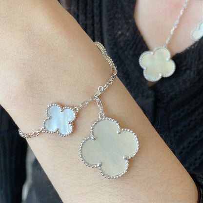 [Rose Tomorrow]CLOVER 5 MOTIF WHITE MOP SILVER BRACELET