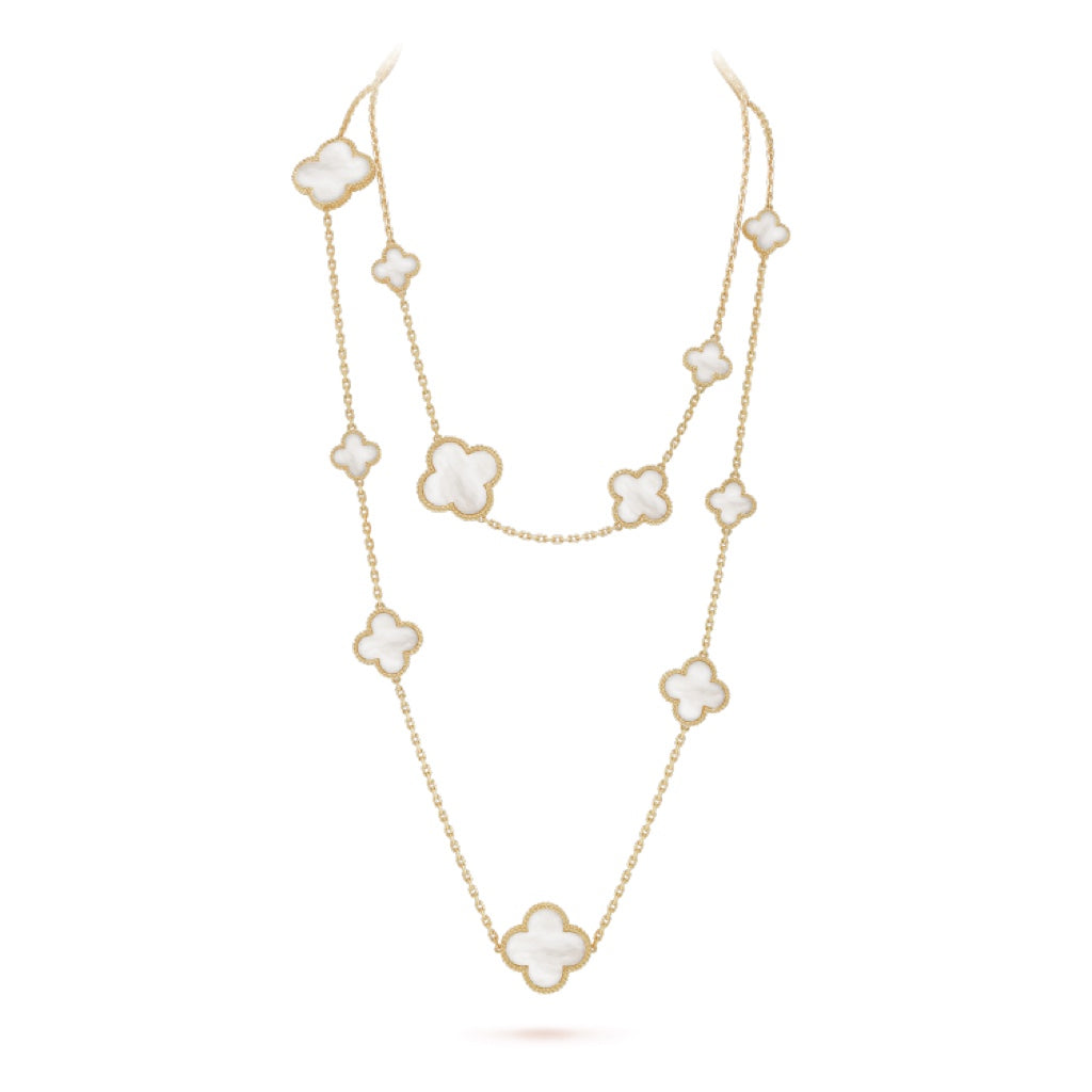 [Rose Tomorrow]CLOVER 16 MOTIF WHITE MOP GOLD NECKLACE