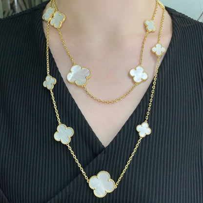 [Rose Tomorrow]CLOVER 16 MOTIF WHITE MOP GOLD NECKLACE