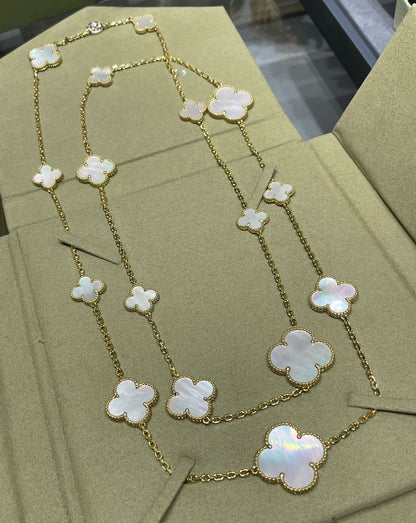 [Rose Tomorrow]CLOVER 16 MOTIF WHITE MOP GOLD NECKLACE