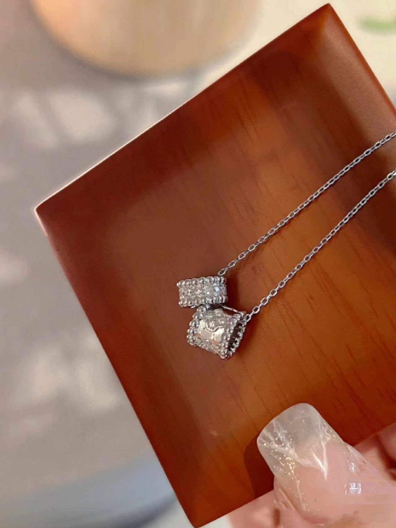 [Rose Tomorrow]PERLEE DOUBLE PENDANT SILVER DIAMOND NECKLACE