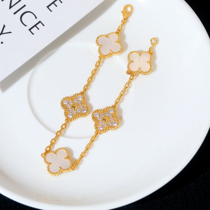 [💎ROSE💎]CLOVER BRACELET 5 MOTIF WHITE MOP DIAMOND