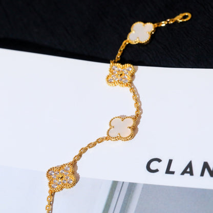 [💎ROSE💎]CLOVER BRACELET 5 MOTIF WHITE MOP DIAMOND