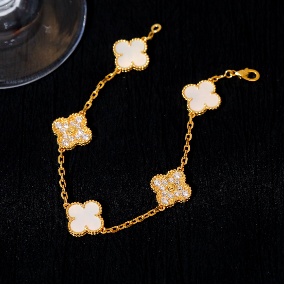 [💎ROSE💎]CLOVER BRACELET 5 MOTIF WHITE MOP DIAMOND