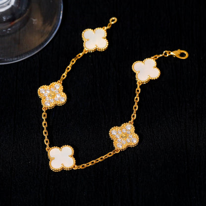[💎ROSE💎]CLOVER BRACELET 5 MOTIF WHITE MOP DIAMOND