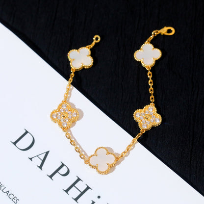 [💎ROSE💎]CLOVER BRACELET 5 MOTIF WHITE MOP DIAMOND