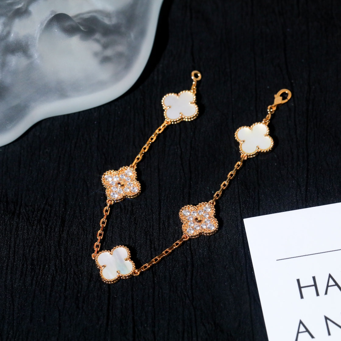 [💎ROSE💎]CLOVER BRACELET 5 MOTIF WHITE MOP DIAMOND